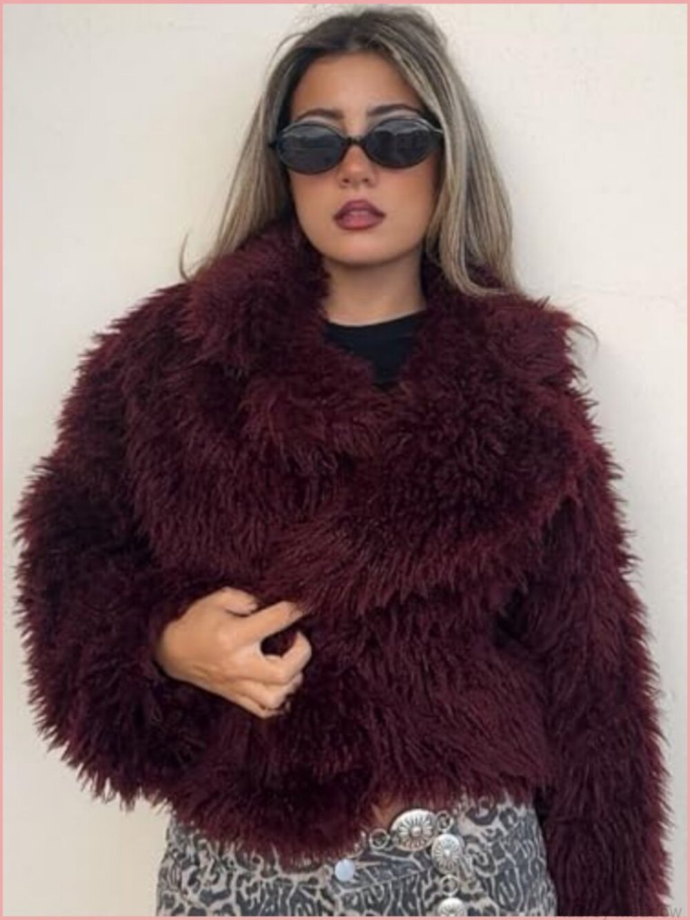 Cropped Faux Fur Coat Long Sleeve Lapel Collar Winter Warm Jacket - Picture 2 of 6